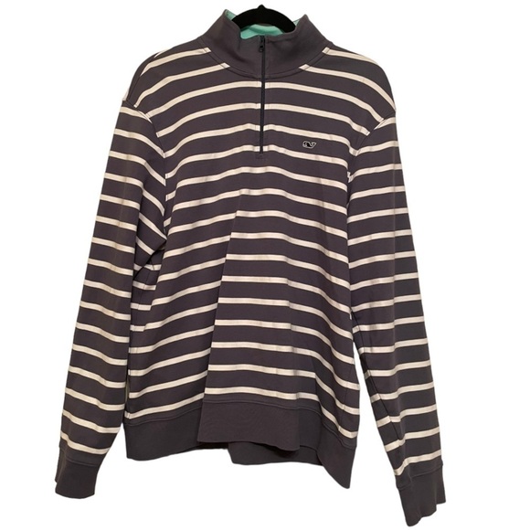 Vineyard Vines Gray Striped Half-Zip Sweater Size Medium (M) - Picture 1 of 5